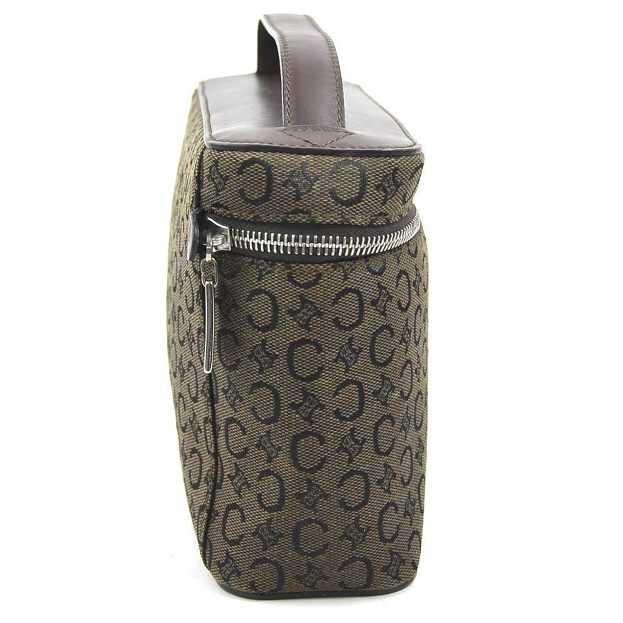 CELINE Hand Bag Tote Purse C Macadam Canvas Leather Dark Brown Authentic