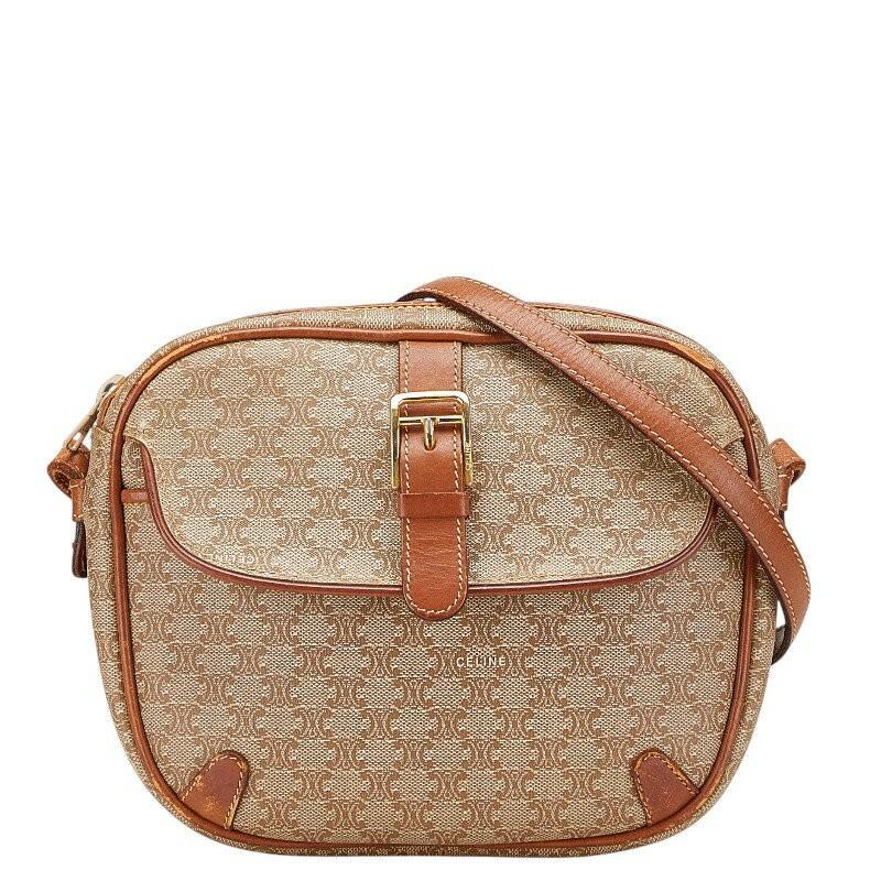 CELINE Shoulder Bag Purse Macadam PVC Leather Brown Authentic