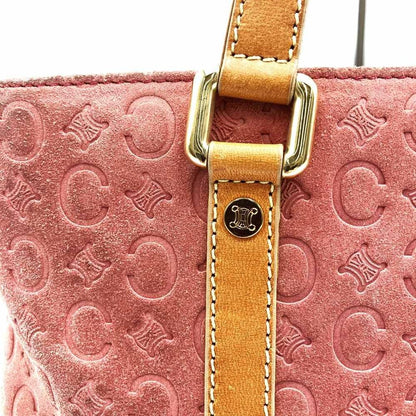 CELINE Hand Bag Tote Purse C Macadam Suede Leather Pink Authentic