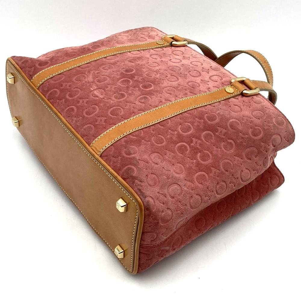 CELINE Hand Bag Tote Purse C Macadam Suede Leather Pink Authentic