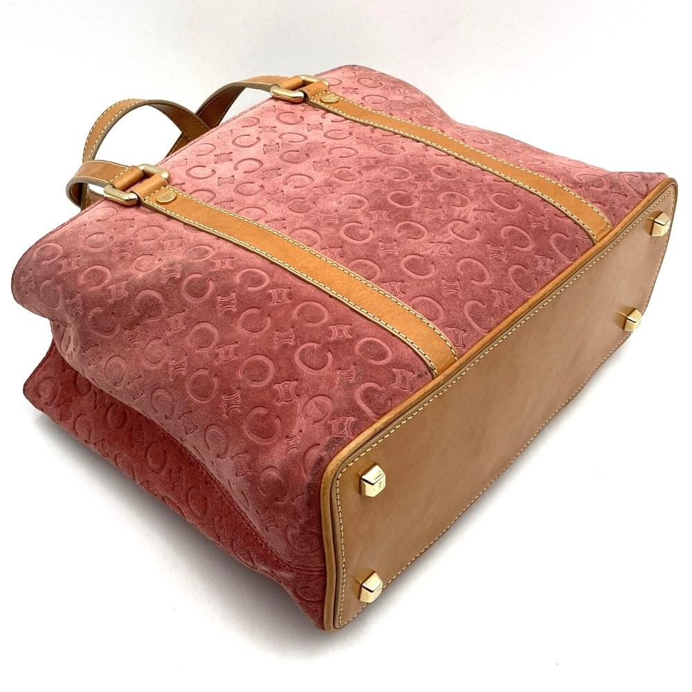 CELINE Hand Bag Tote Purse C Macadam Suede Leather Pink Authentic
