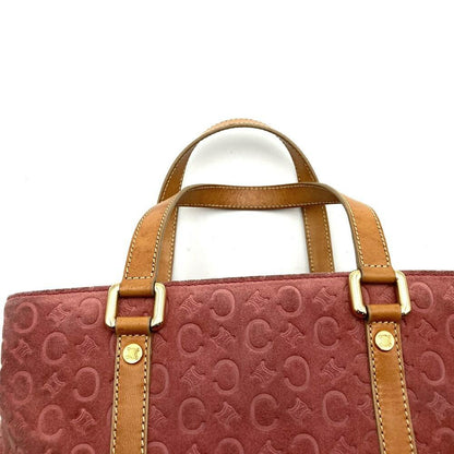 CELINE Hand Bag Tote Purse C Macadam Suede Leather Pink Authentic