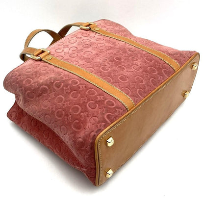 CELINE Hand Bag Tote Purse C Macadam Suede Leather Pink Authentic