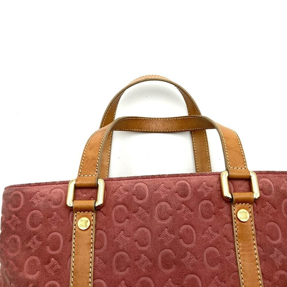 CELINE Hand Bag Tote Purse C Macadam Suede Leather Pink Authentic