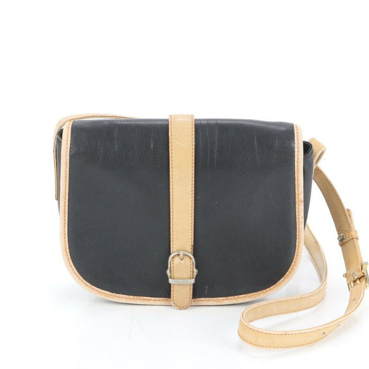 CELINE Shoulder Bag Purse Leather Black Beige Authentic