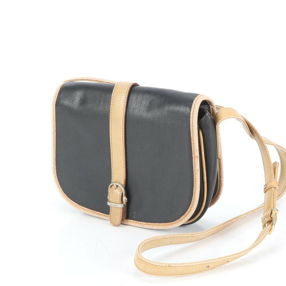 CELINE Shoulder Bag Purse Leather Black Beige Authentic