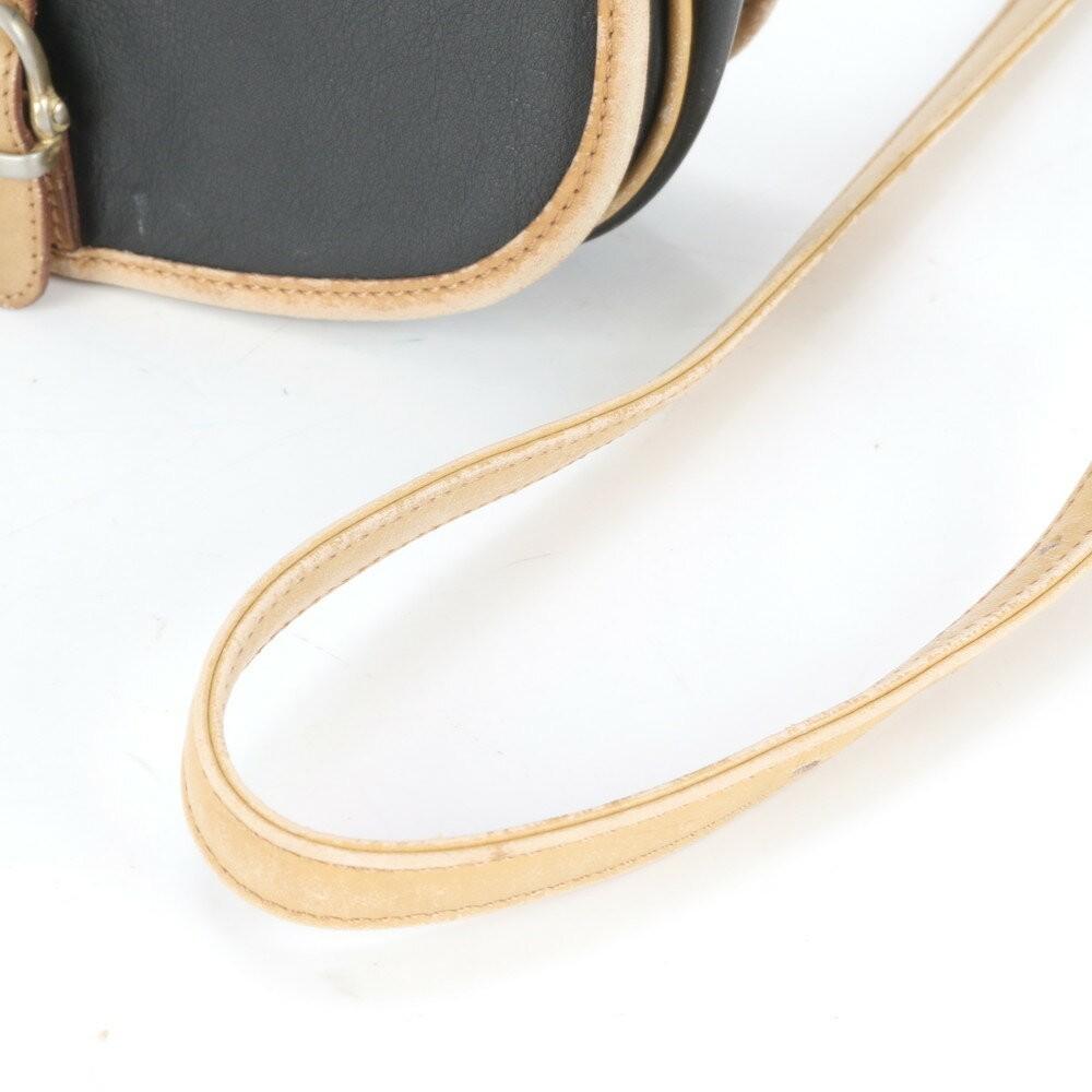 CELINE Shoulder Bag Purse Leather Black Beige Authentic