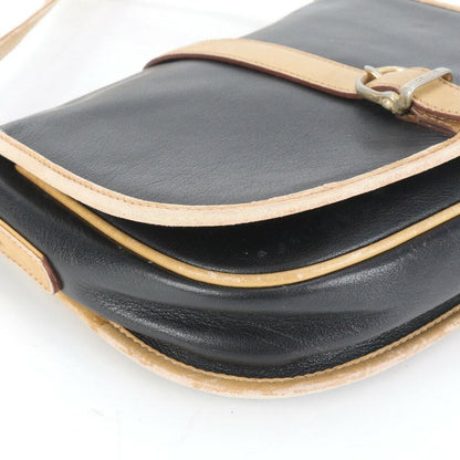 CELINE Shoulder Bag Purse Leather Black Beige Authentic