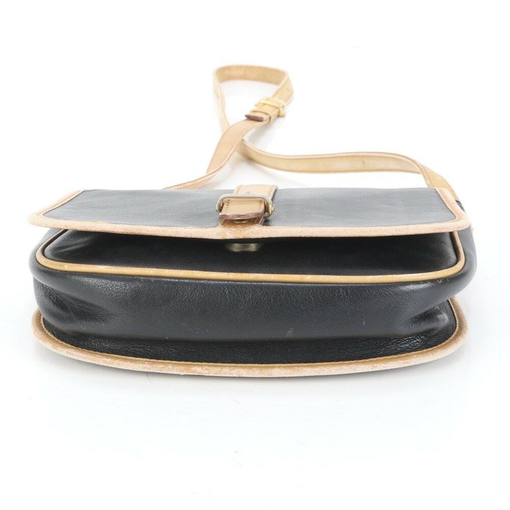 CELINE Shoulder Bag Purse Leather Black Beige Authentic