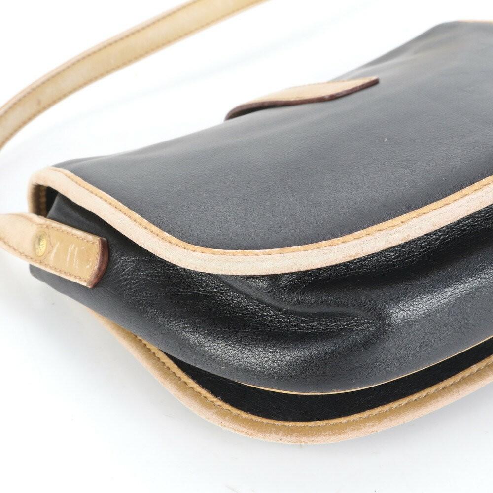 CELINE Shoulder Bag Purse Leather Black Beige Authentic