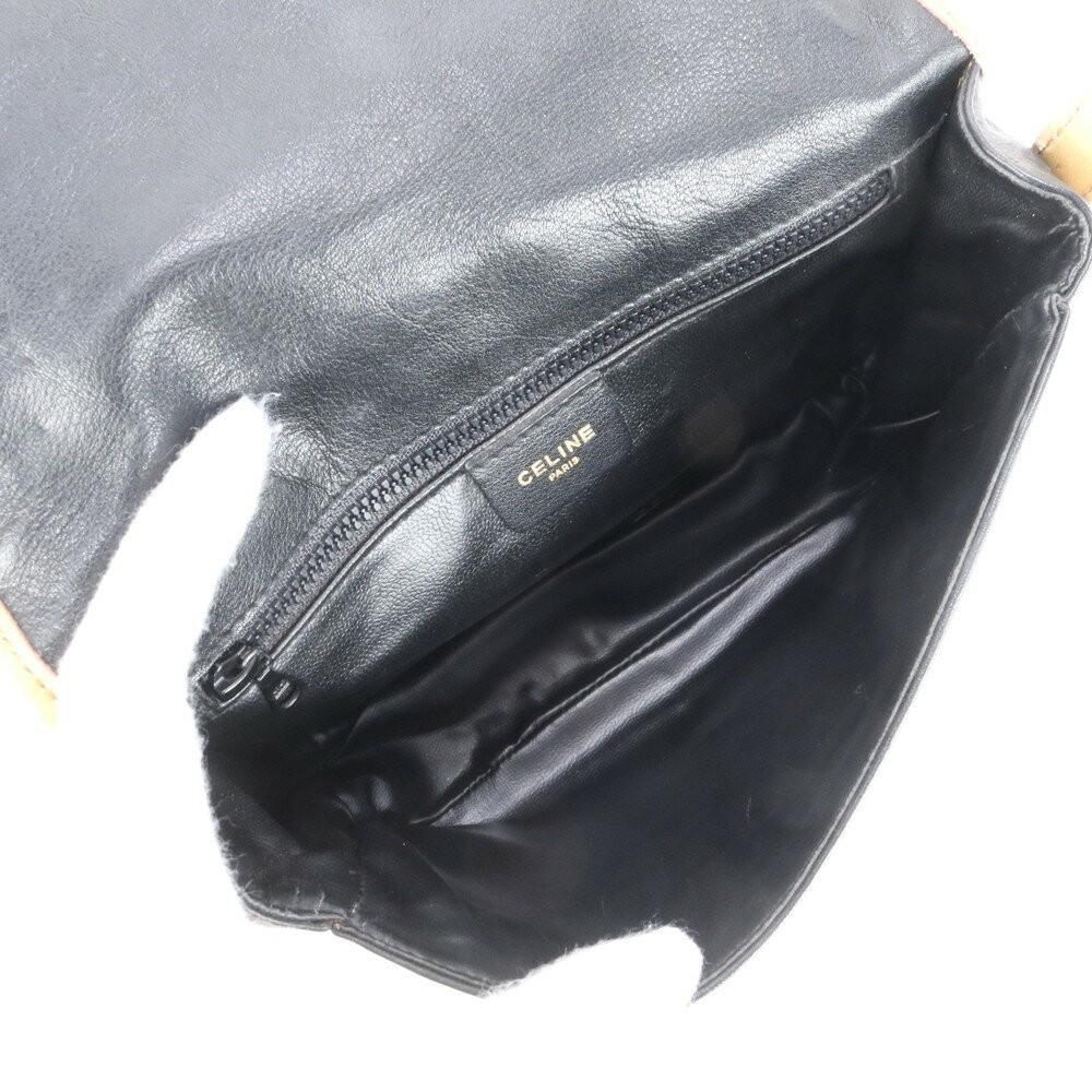 CELINE Shoulder Bag Purse Leather Black Beige Authentic
