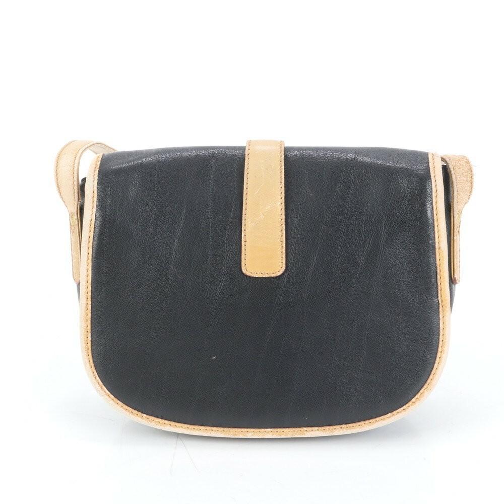 CELINE Shoulder Bag Purse Leather Black Beige Authentic