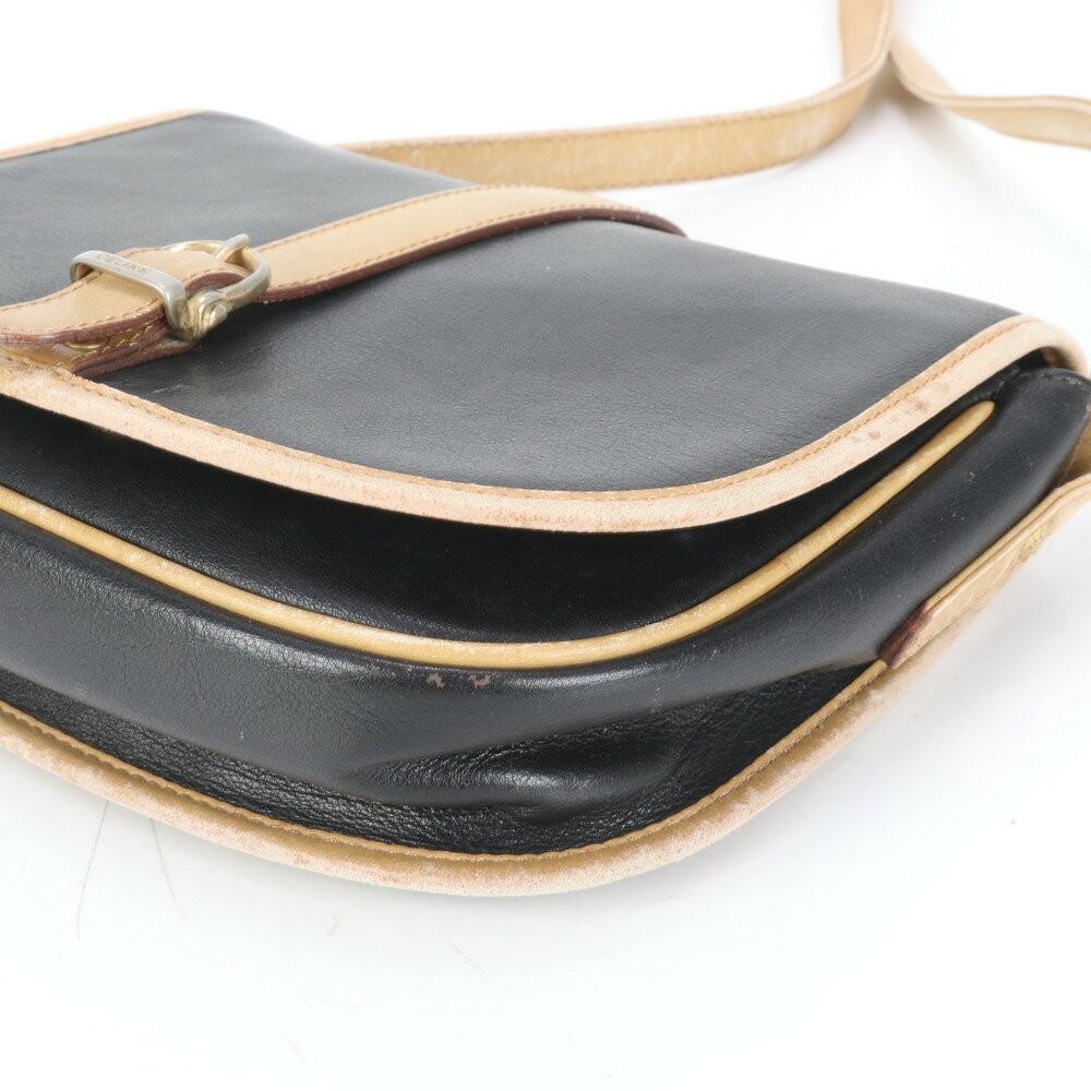 CELINE Shoulder Bag Purse Leather Black Beige Authentic