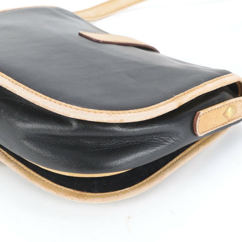 CELINE Shoulder Bag Purse Leather Black Beige Authentic