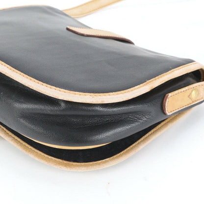 CELINE Shoulder Bag Purse Leather Black Beige Authentic