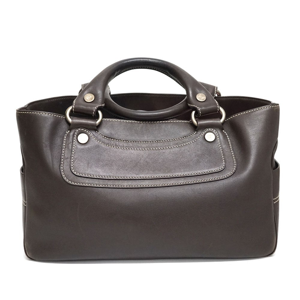 CELINE Hand Bag Tote Purse Boogie Leather Dark Brown Authentic