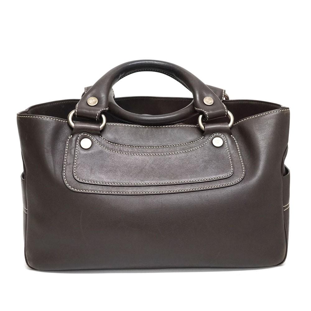 CELINE Hand Bag Tote Purse Boogie Leather Dark Brown Authentic