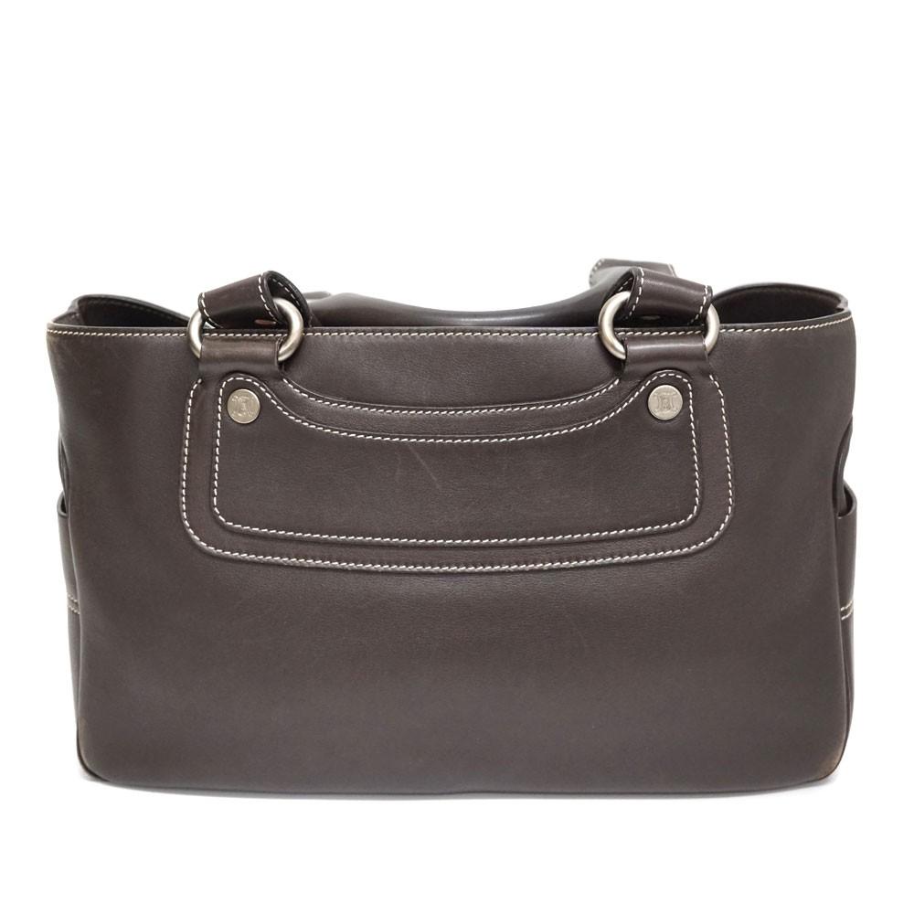 CELINE Hand Bag Tote Purse Boogie Leather Dark Brown Authentic