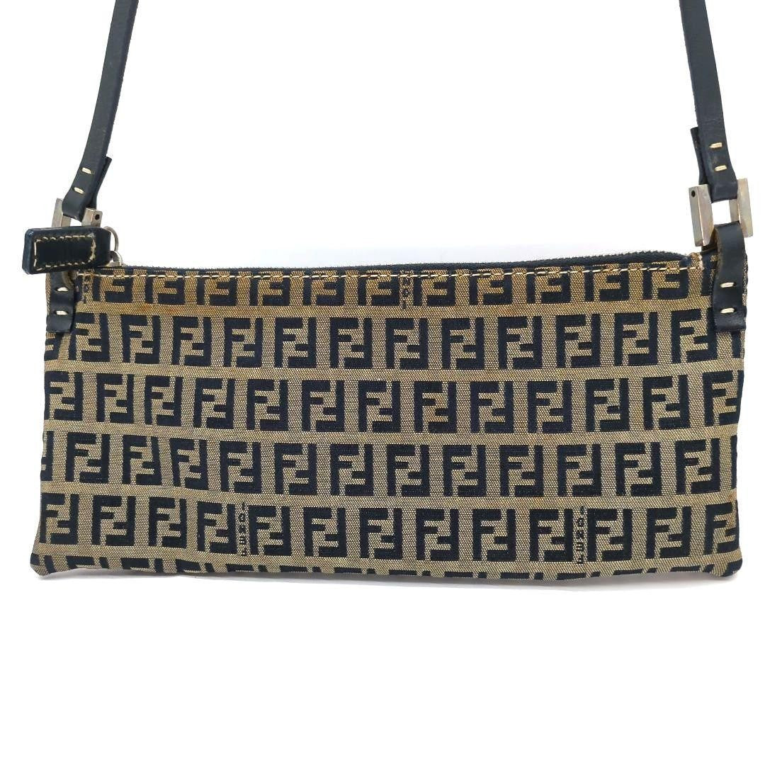 FENDI Accessory Pouch Hand Bag Tote Purse FF Zucchino Navy Authentic