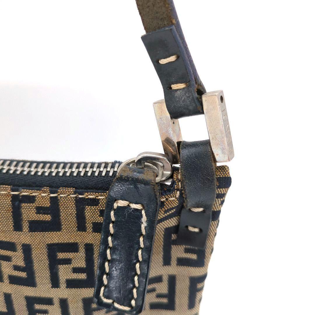 FENDI Accessory Pouch Hand Bag Tote Purse FF Zucchino Navy Authentic