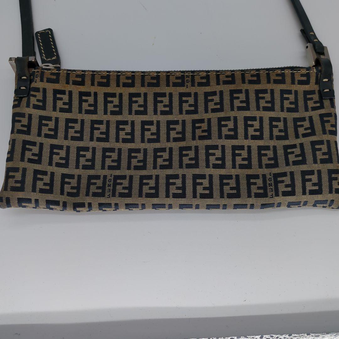 FENDI Accessory Pouch Hand Bag Tote Purse FF Zucchino Navy Authentic