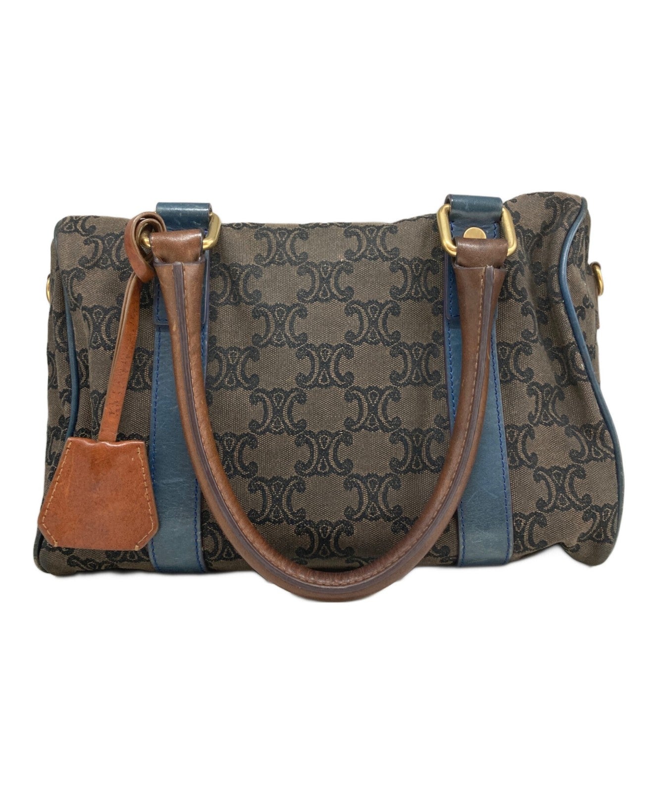 CELINE Boston Bag Hand Bag Tote Purse Macadam Brown Authentic