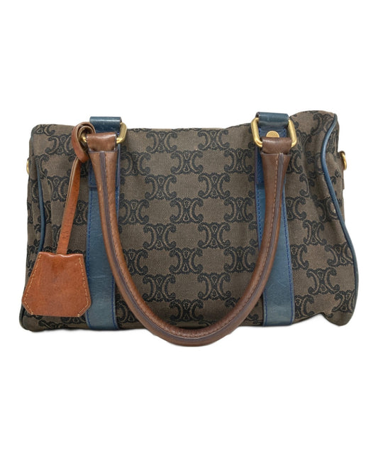 CELINE Boston Bag Hand Bag Tote Purse Macadam Brown Authentic