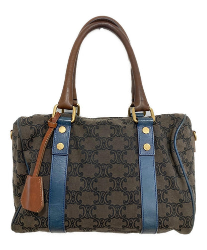 CELINE Boston Bag Hand Bag Tote Purse Macadam Brown Authentic