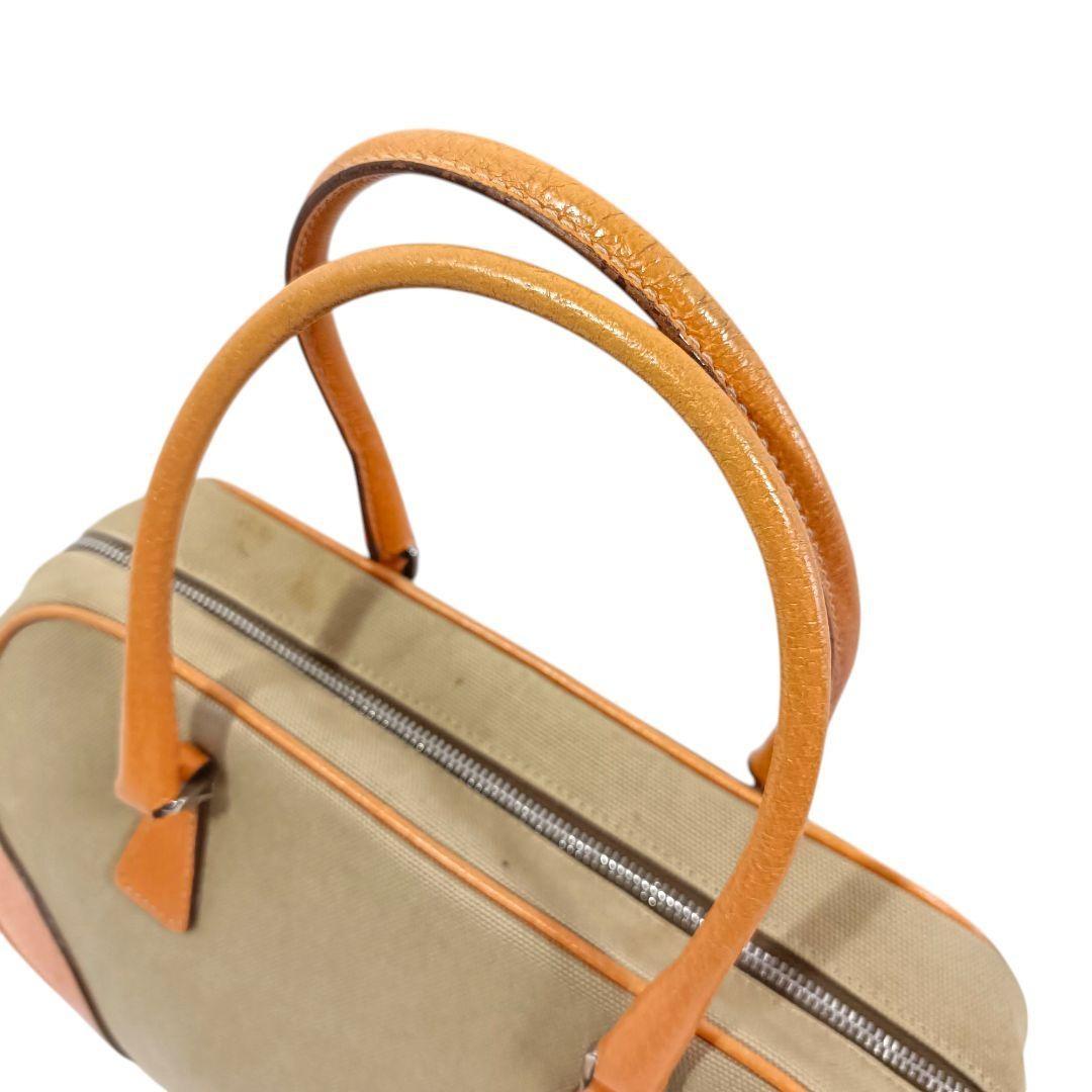 PRADA Hand Bag Tote Purse Logo Canvas Beige Orange Authentic