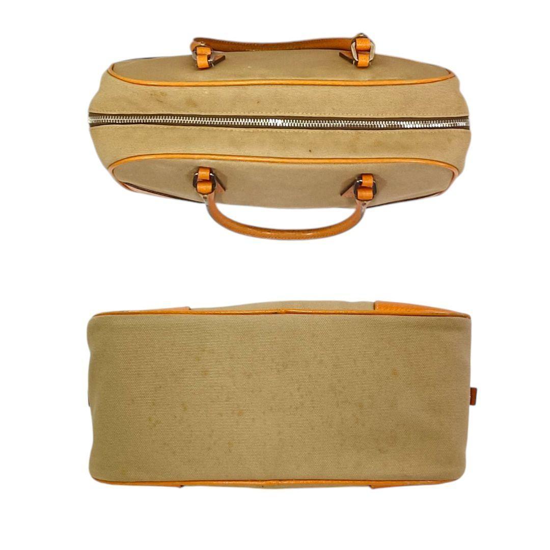 PRADA Hand Bag Tote Purse Logo Canvas Beige Orange Authentic