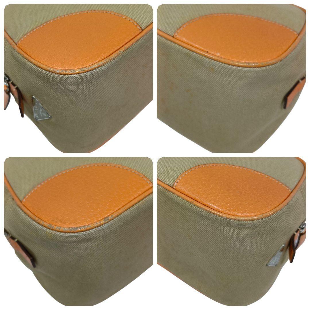 PRADA Hand Bag Tote Purse Logo Canvas Beige Orange Authentic