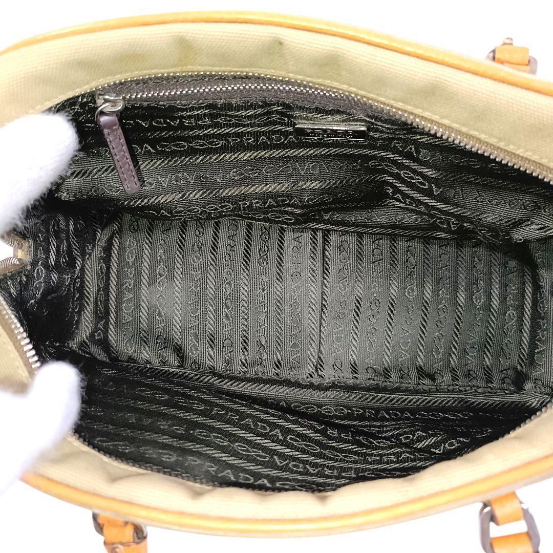 PRADA Hand Bag Tote Purse Logo Canvas Beige Orange Authentic