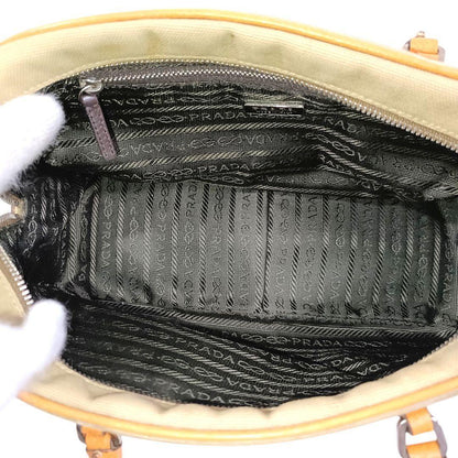PRADA Hand Bag Tote Purse Logo Canvas Beige Orange Authentic