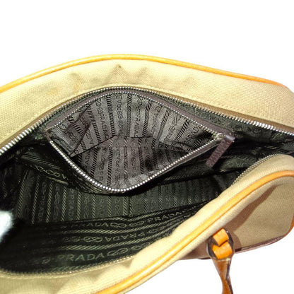 PRADA Hand Bag Tote Purse Logo Canvas Beige Orange Authentic