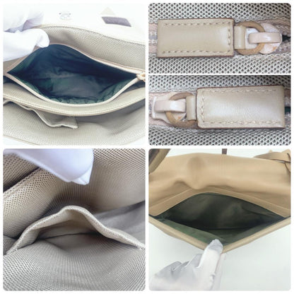 PRADA Hand Bag Tote Purse Nylon Leather Canvas Beige Authentic