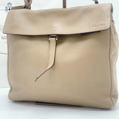 PRADA Hand Bag Tote Purse Nylon Leather Canvas Beige Authentic