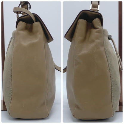 PRADA Hand Bag Tote Purse Nylon Leather Canvas Beige Authentic