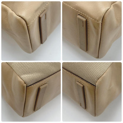 PRADA Hand Bag Tote Purse Nylon Leather Canvas Beige Authentic