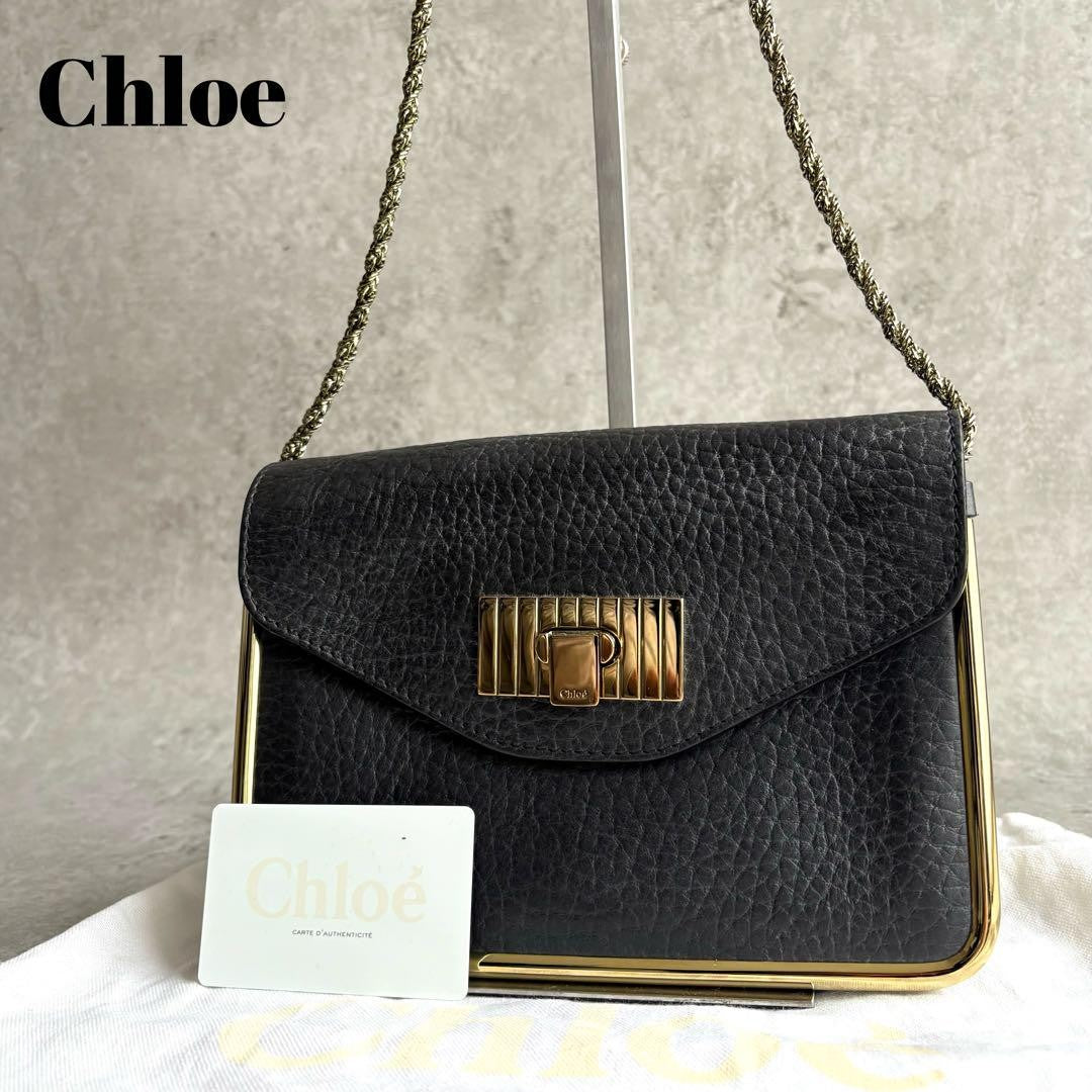Chloe Shoulder Bag Purse Chain Leather Black Authentic