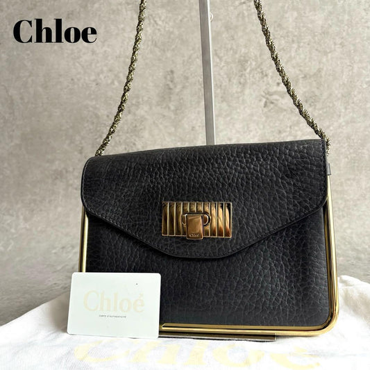 Chloe Shoulder Bag Purse Chain Leather Black Authentic