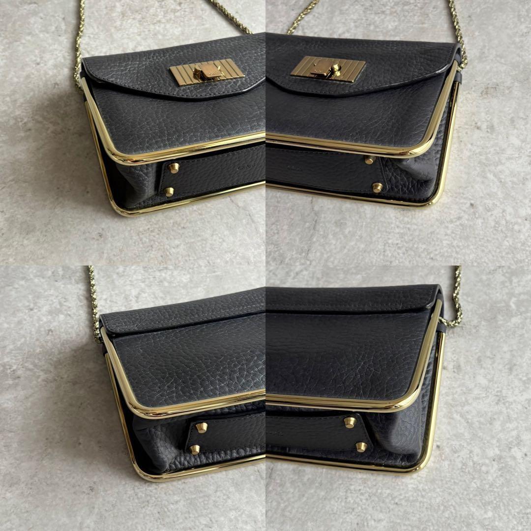 Chloe Shoulder Bag Purse Chain Leather Black Authentic