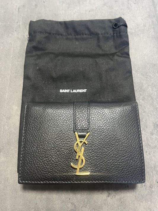 Saint Laurent Bi-fold Card Holder Wallet Case Flap Purse Compact YSL Cassandra