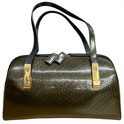 Christian Dior Hand Bag Tote Purse Mini Boston Bag Logo Dark Green Authentic