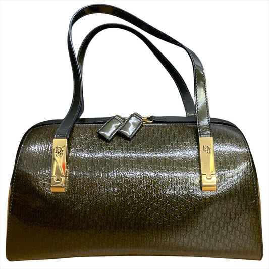 Christian Dior Hand Bag Tote Purse Mini Boston Bag Logo Dark Green Authentic