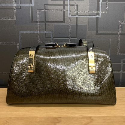 Christian Dior Hand Bag Tote Purse Mini Boston Bag Logo Dark Green Authentic