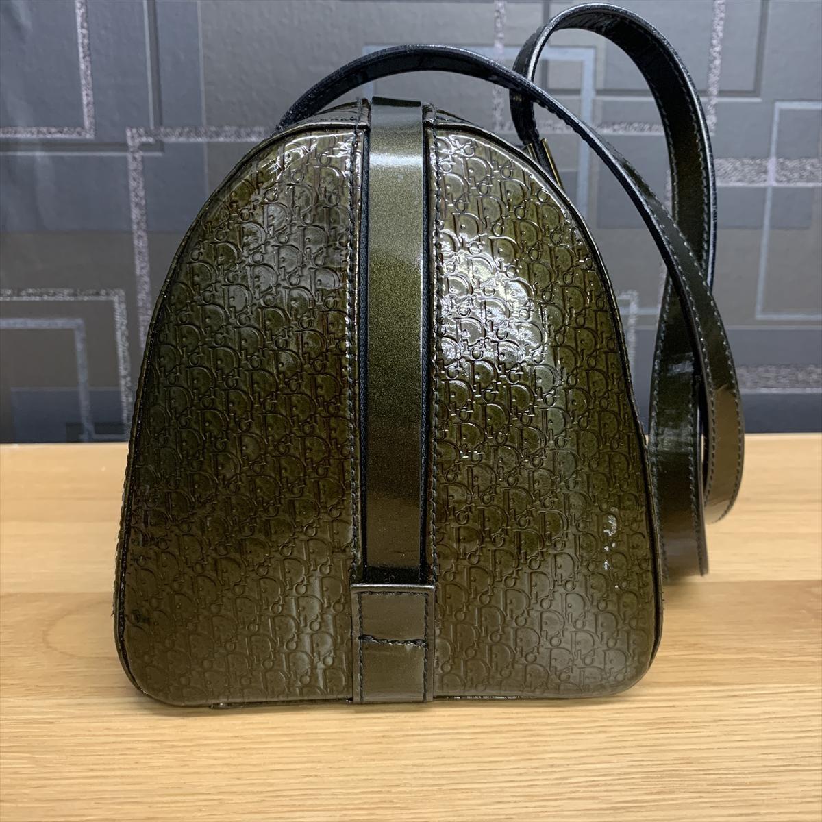 Christian Dior Hand Bag Tote Purse Mini Boston Bag Logo Dark Green Authentic