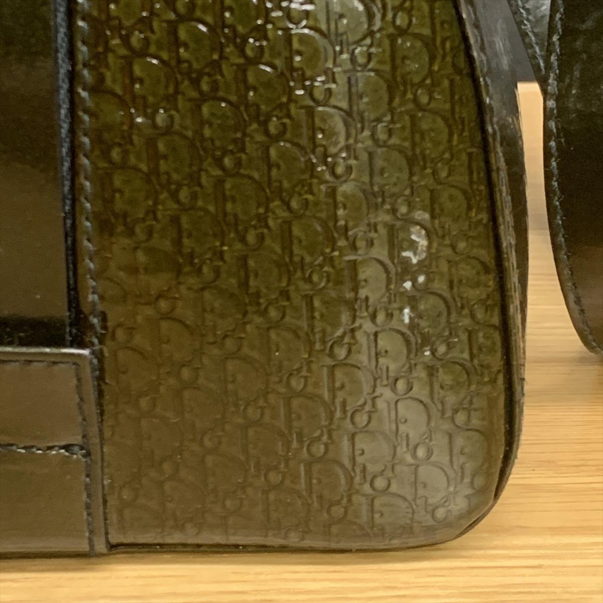 Christian Dior Hand Bag Tote Purse Mini Boston Bag Logo Dark Green Authentic