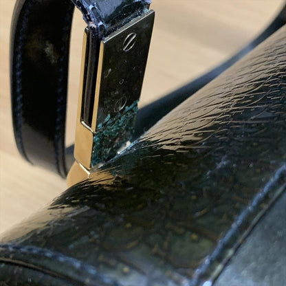 Christian Dior Hand Bag Tote Purse Mini Boston Bag Logo Dark Green Authentic