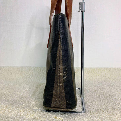 FENDI Hand Shoulder Bag Tote Purse 2way FF Pecan Stripe Authentic