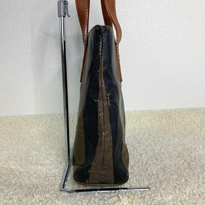 FENDI Hand Shoulder Bag Tote Purse 2way FF Pecan Stripe Authentic